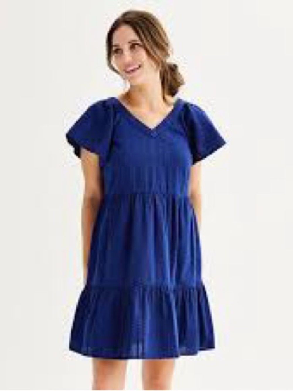 Sonoma Blue V-Neck Short Sleeve Tiered Dress - Women medium